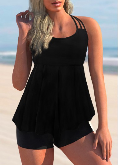 Tie Back Halter Solid Tankini Set