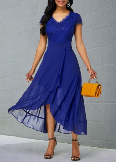Chiffon Lace Patchwork Short Sleeve Dress