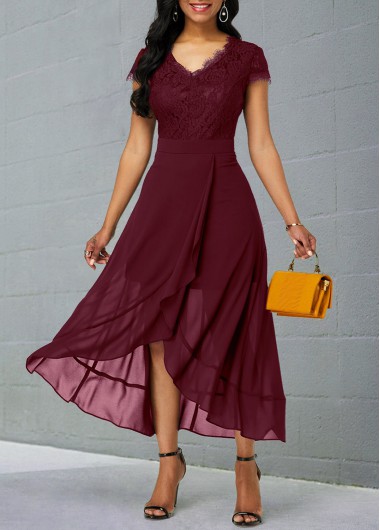 Chiffon Lace Patchwork Short Sleeve Dress