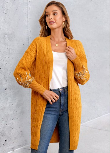 Open Front Sequin Long Sleeve Cardigan