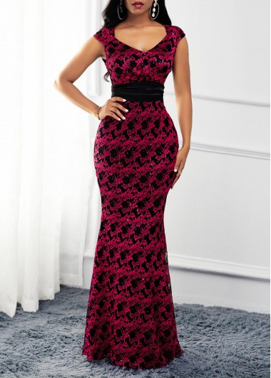 Cap Sleeve Lace Patchwork V Neck Dress