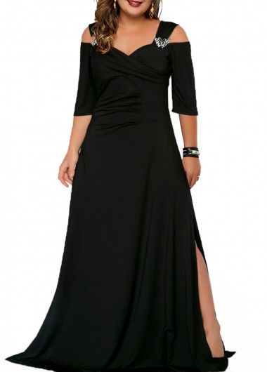 Solid Cold Shoulder Plus Size Dress