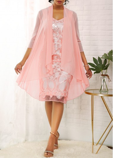 ROTITA Solid Cardigan and Glitter Fabric Stitching Dress