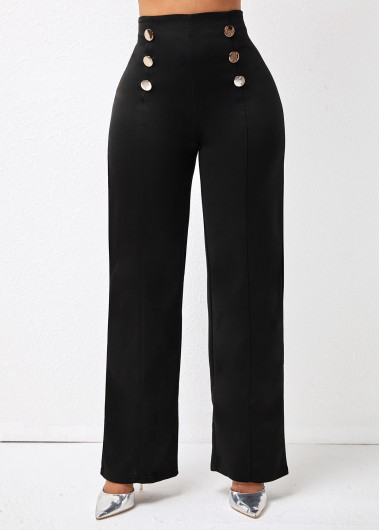 Solid Double Breasted High Waist Pants