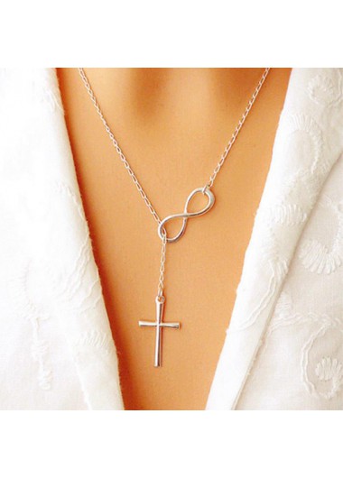 Metal Detail Silver Cross Pendant Necklace