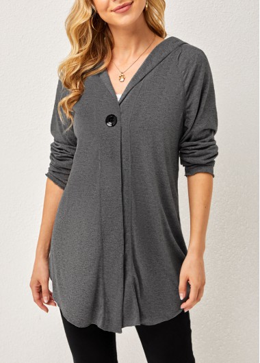 Solid One Button Long Sleeve Hoodie