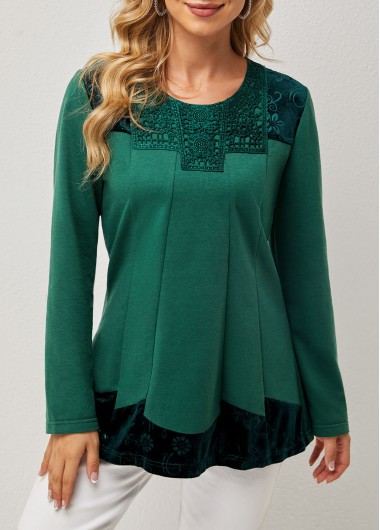 Lace Patchwork Round Neck Regular Sleeve T Shirt