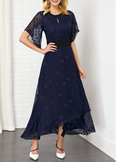Keyhole Front Solid Asymmetric Hem Dress