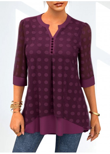 Polka Dot Lace Stitching Layered Blouse
