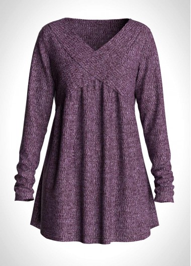Solid Plus Size Long Sleeve V Neck T Shirt
