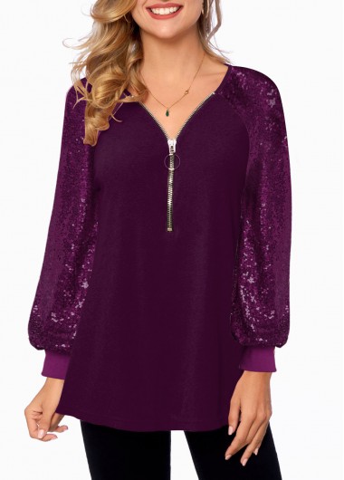 Quarter Zip Solid Long Sleeve T Shirt