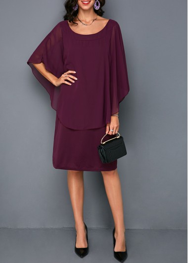 Solid Faux Two Piece 3/4 Sleeve Round Neck Dress
