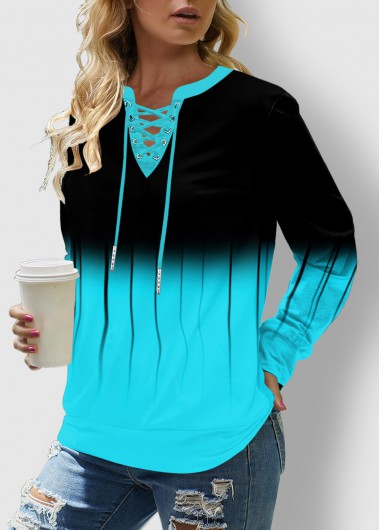 Long Sleeve Ombre Lace Up Sweatshirt