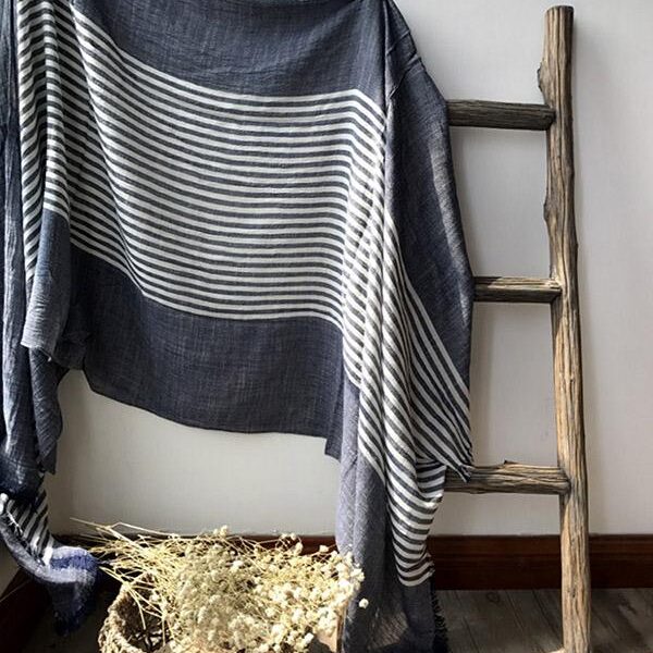 Fashion Tassels Stripe Cape Scarf NAVY BLUE-FREE SIZE Sku CY-!18893 Material Cotton-blend