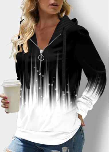 Quarter Zip Ombre Long Sleeve Hoodie