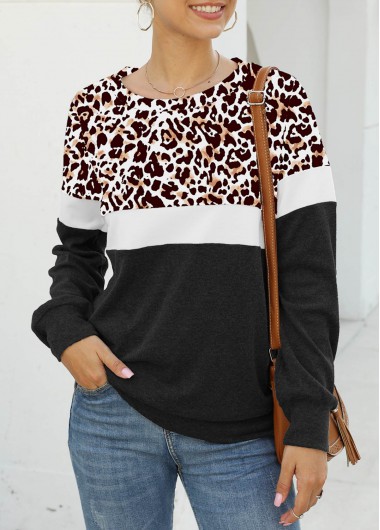 Round Neck Leopard Long Sleeve Sweatshirt