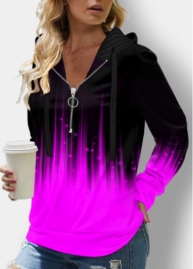 Quarter Zip Ombre Long Sleeve Hoodie