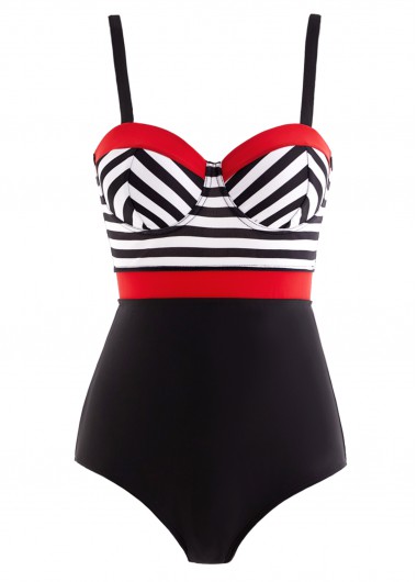 ROTITA Spaghetti Strap Striped One Piece Swimwear