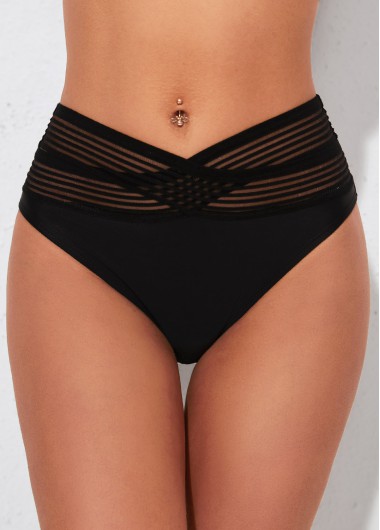 High Waisted Cross Strap Black Swimwear Panty
