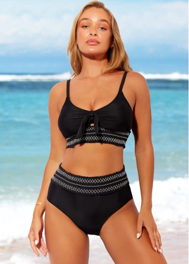 Smocked High Waisted Black Bikini Set