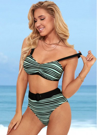 ROTITA Striped High Waisted Color Block Bikini Set