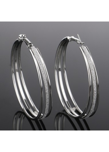 Silver Circle Shape Frosting Design Earring Set
