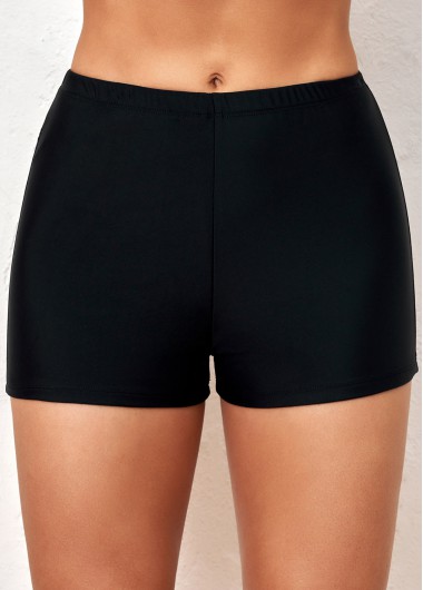 Mid Waisted Elastic Detail Black Swimwear Shorts