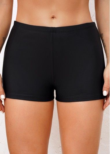 Mid Waisted Elastic Detail Black Swimwear Shorts
