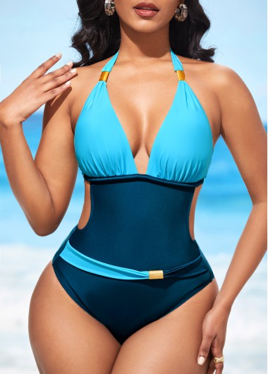 ROTITA Tie Back Peacock Blue One Piece Swimwear