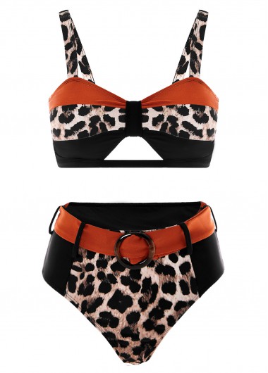 ROTITA High Waist Leopard Wide Strap Bikini Set