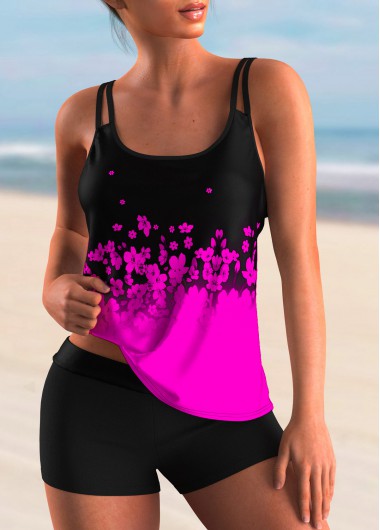 Ombre Hot Pink Floral Print Tankini Top