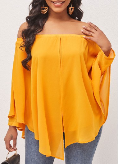 Off Shoulder Asymmetric Hem Ginger Layered Blouse