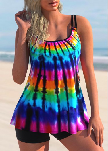Tie Dye Print Rainbow Color Tankini Top