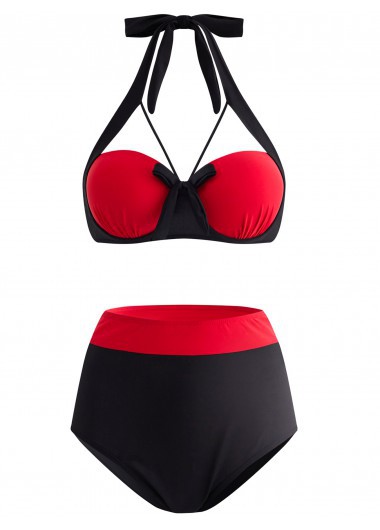 ROTITA High Waisted Color Block Bowknot Bikini Set
