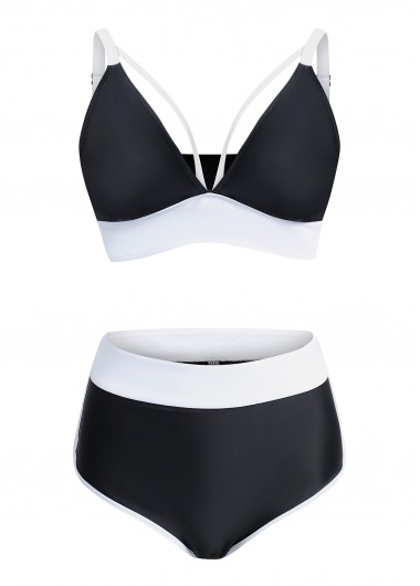 ROTITA High Waisted Contrast Black Bikini Set