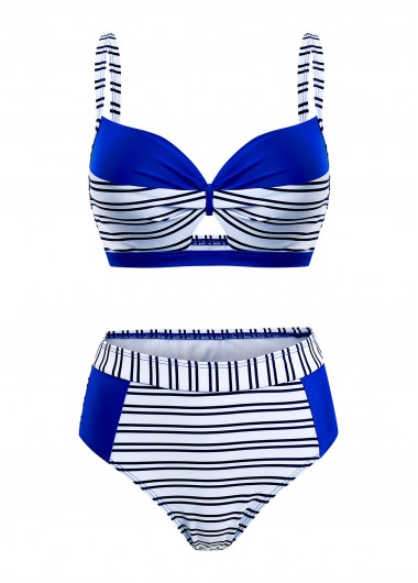 ROTITA Stripe Print Contrast Royal Blue Bikini Set