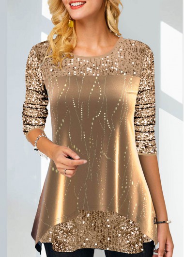 Gold Sequin Long Sleeve Hot Stamping Sweatshirt
