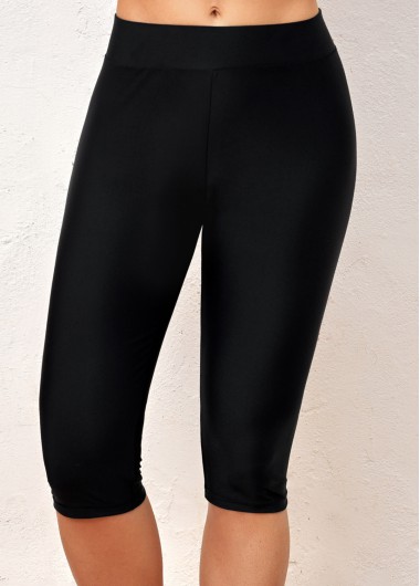 Skinny Black High Waist Swim Shorts
