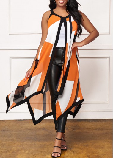 ROTITA Asymmetric Hem Contrast Stitch Sleeveless T Shirt