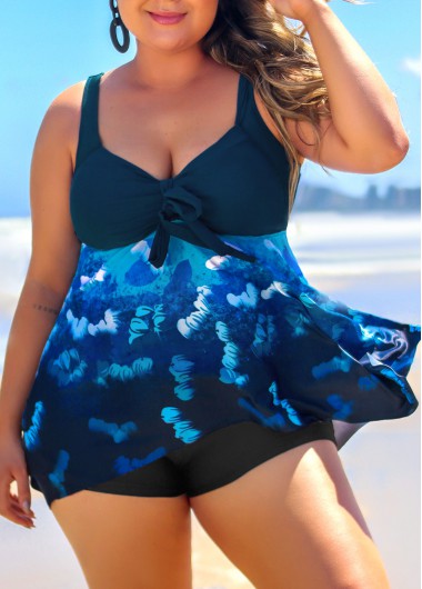 Plus Size Navy Blue Ombre Tankini Top