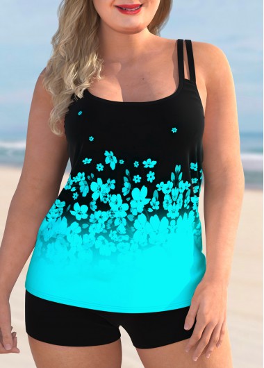 Plus Size Floral Print Ombre Tankini Top