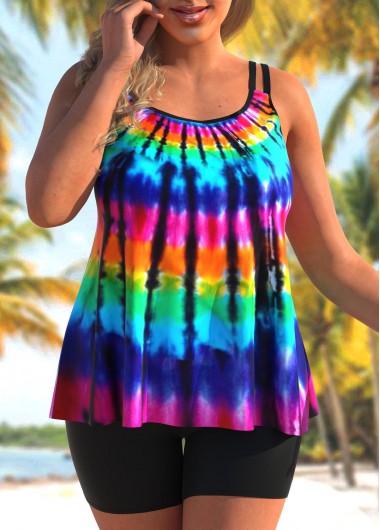 Rainbow Color Plus Size Tankini Top