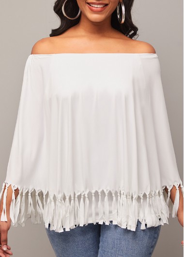 Off Shoulder Tassel White Layered T Shirt