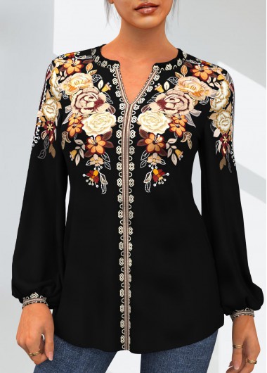 Tribal Print Gold Split Neck Blouse