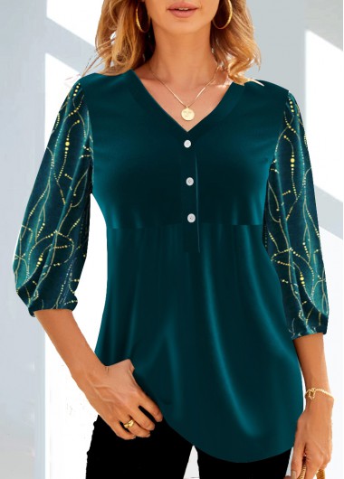 Hot Stamping Dot Blackish Green Velvet T Shirt