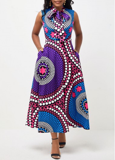 Multi Color Tribal Print Double Side Pockets Dress