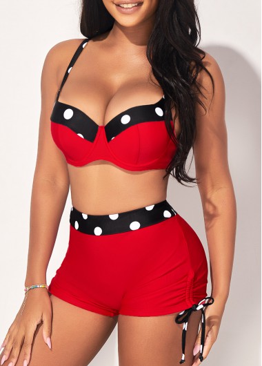 High Waisted Red Polka Dot Bikini Set
