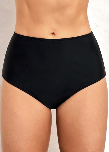 High Waisted Elastic Detail Black Swimwear Panty
