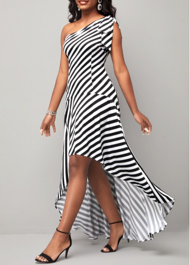Dip Hem Stripe Print Color Block Dress
