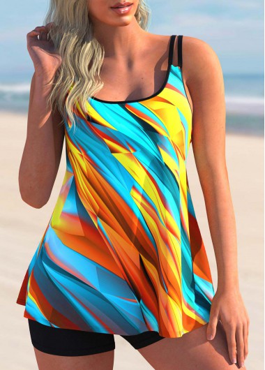 Double Straps Multi Color Tankini Top